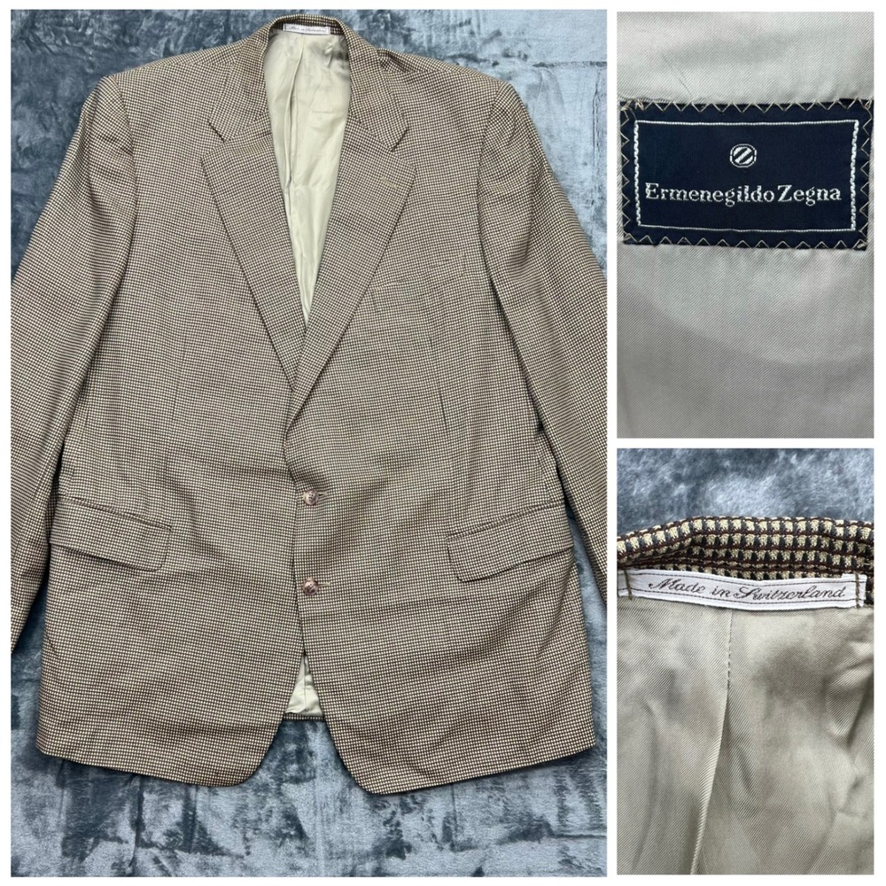 Ermenegildo Zegna Men's Gold/Brown/Black Gingham Silk & Wool‎ Sport Coat US 56L